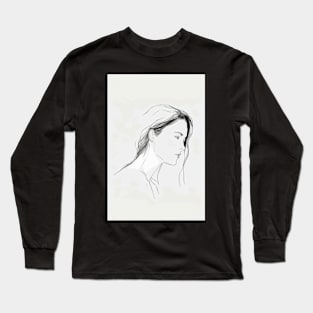 Female Line Art Simple Fashion Style Minimal Pencil Drawing Long Sleeve T-Shirt